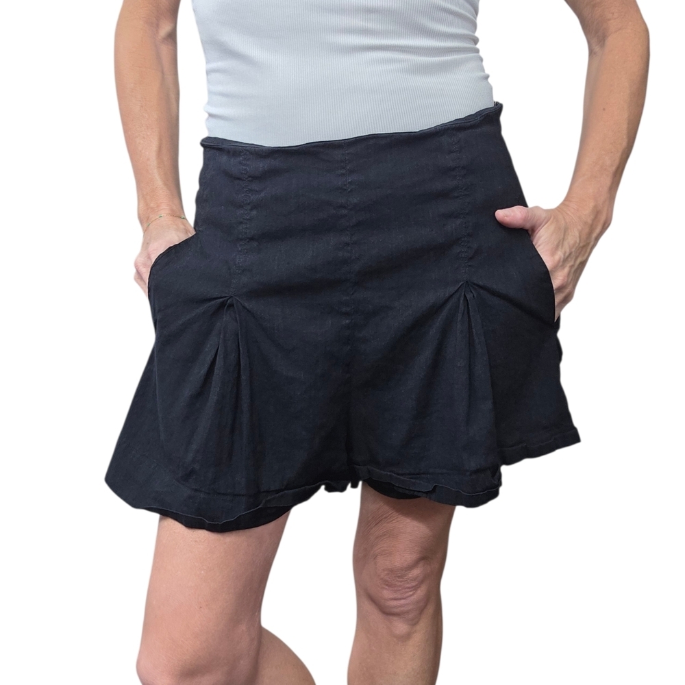 Vince Black Linen Blend High Rise Pleated Tailored Shorts Size 6